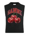 Ganni Sleeveless Intarsia Knit Crew Neck Top In Black