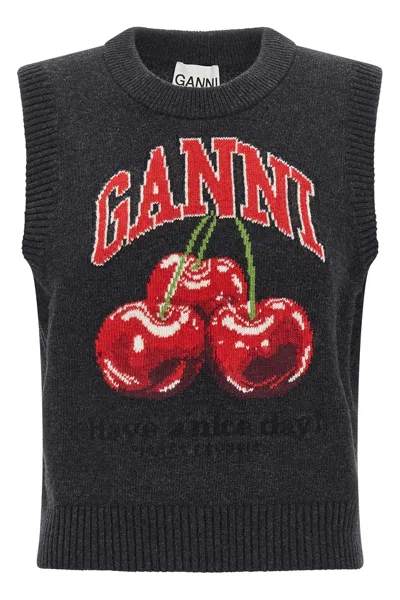 Ganni 'cherry' Vest In Black