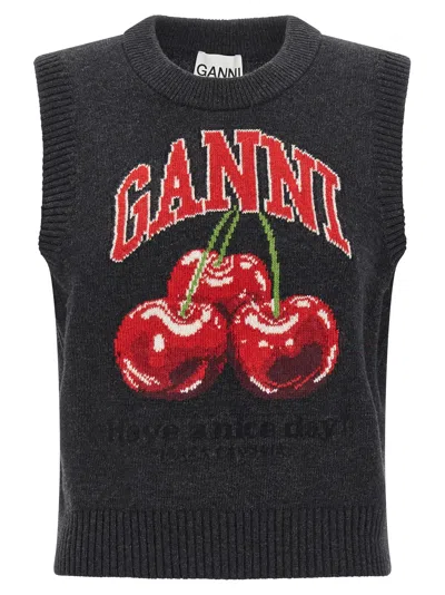 Ganni 'cherry' Vest In Black