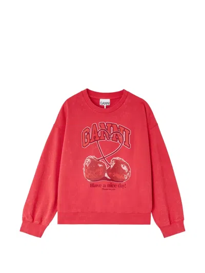 Ganni Cherry-print Sweatshirt In Red