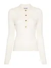 Ganni Natural Collar Front Button Sweater In Cream