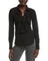 Ganni Ruffled Crepon Shirt In Black