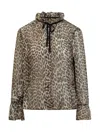 Ganni Printed Viscose Chiffon Tie String Shirt Shirts Animalier In Animal Print