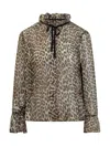 Ganni Printed Viscose Chiffon Tie String Shirt Shirts Animalier In Animal Print