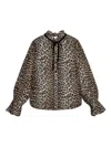 Ganni Printed Viscose Chiffon Tie String Shirt Shirts Animalier