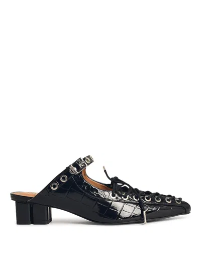 Ganni Mules With Laces In Black Oleatex