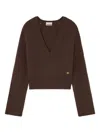 Ganni V-neck Sweater In Brown