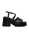 Ganni Strappy Platform Sandals In Black Calf Leather In Black