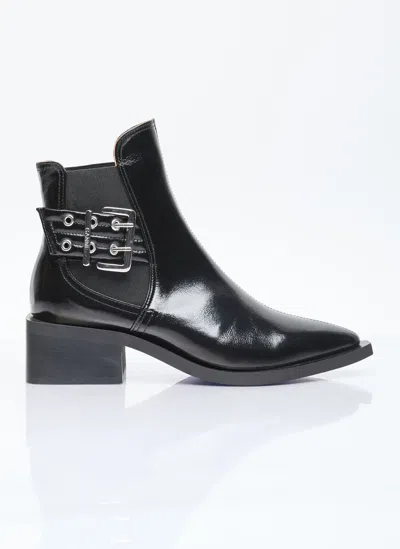 Ganni Chunky Buckle Chelsea Boots In Black