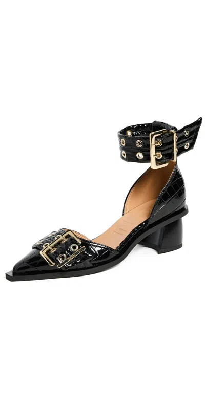 Ganni Chunky Buckle Open Cut Pumps In Black