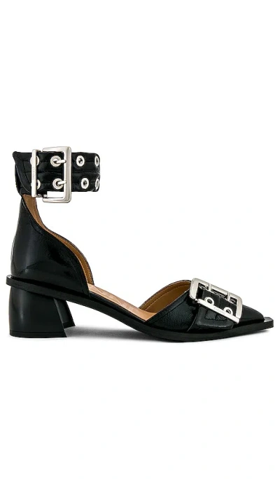 Ganni Chunky Buckle Open Cut Pumps In Black