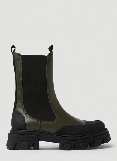 Ganni Chunky Chelsea Boots In Green