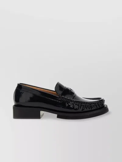 Ganni Chunky Heel Glossy Finish Moc Toe Loafers