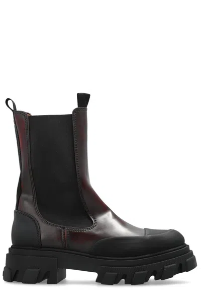 Ganni Cleated Faux-leather Chelsea Boots In Brown