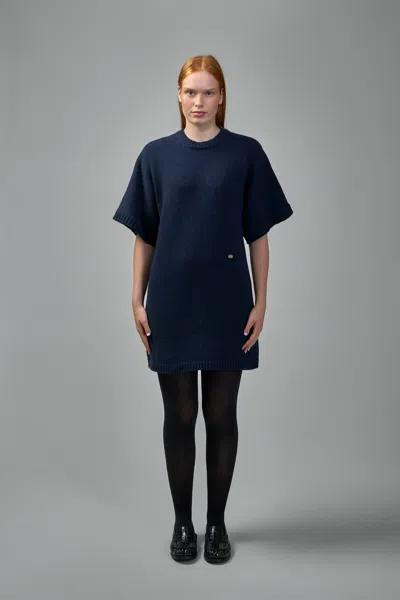Ganni Chunky Wool Mix T-shirt Dress In Blue