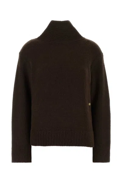 Ganni Chunky Yak Mix Open Back Pullover In Brown
