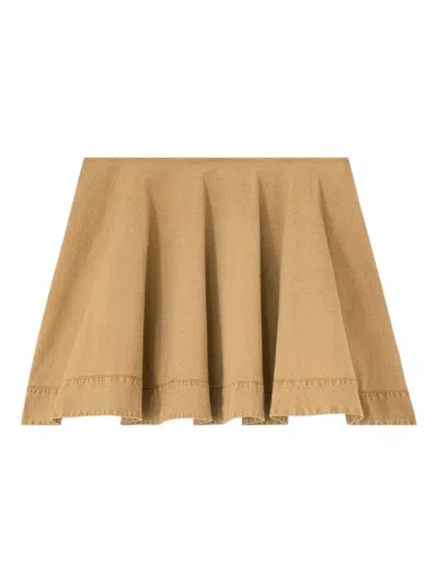 Ganni Circle Washed-cotton Mini Skirt In Brown