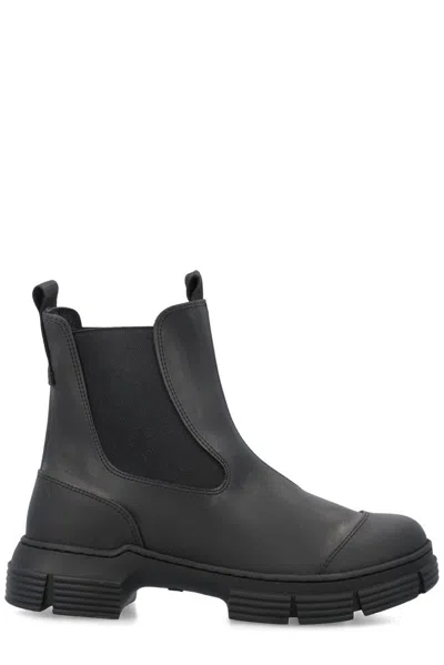 Ganni Citty Round-toe Slip-on Ankle Boots In Black