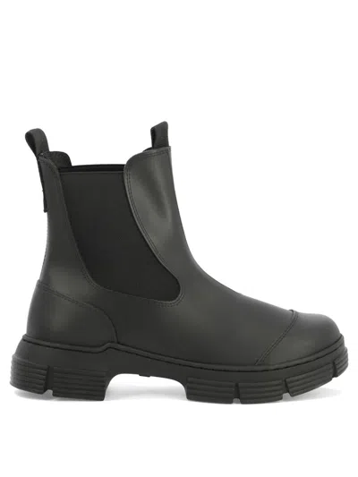 Ganni "city Recycled Rubber" Ankle Boots In Black