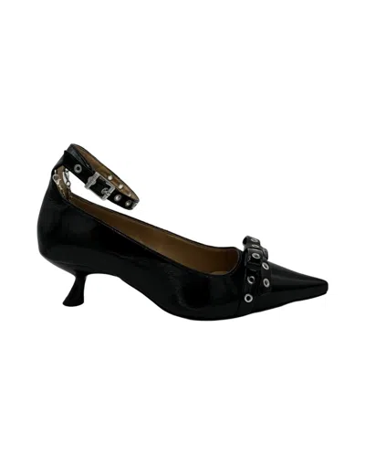 Ganni Jewel Eyelets Ballerinas In Imitation Leather In Black