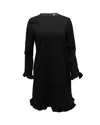 Ganni Clark Ruffled Long Sleeve Dress In Black Polyester In Black