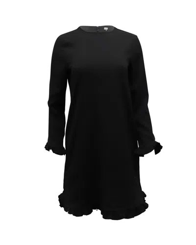 Ganni Clark Ruffled Long Sleeve Dress In Black Polyester