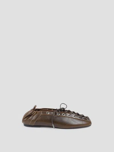 Ganni Classic Ballerina Flats In Brown