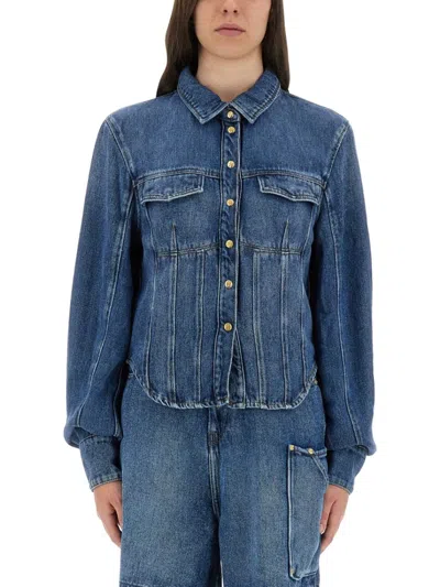 Ganni Classic Blue Denim Shirt With Cropped Silhouette