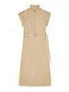 Ganni Classic Summer Suiting Cowl Neck Long Dress In Neutral