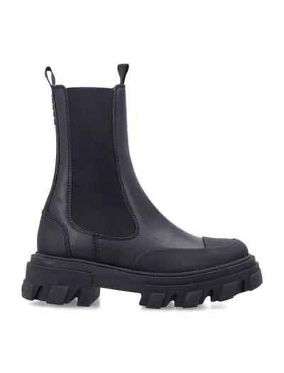 Ganni Cleated Black Mid Chelsea Boots With Eco-friendly Design In Blue