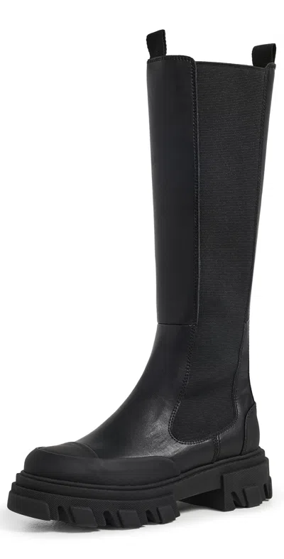Ganni Cleated Black Stitch High Chelsea Boots Black