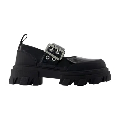 Ganni Cleated Box Loafer Flat In Black