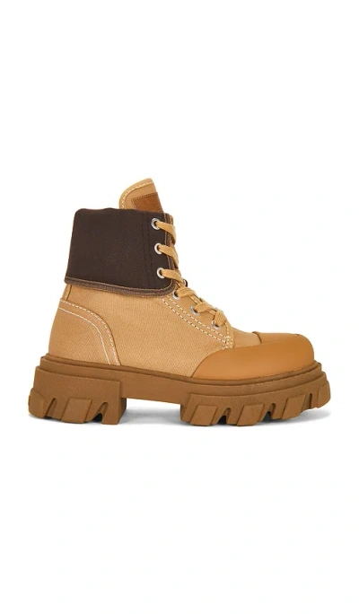 Ganni Cleated Canvas Trail Boot In Yellow