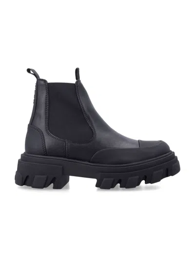 Ganni Cleated Chelsea Boots With Chunky Rubber Sole In Black