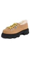 Ganni Cleated Derbies Suede Loafers Cognac In Brown