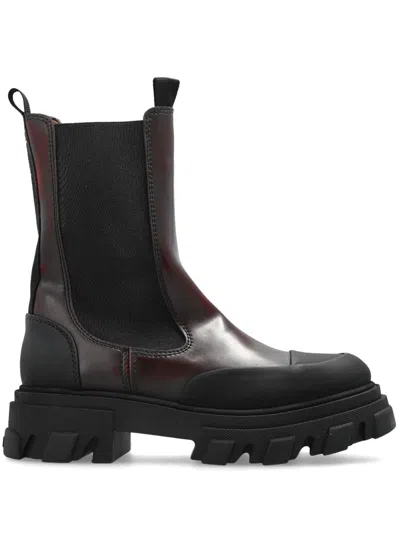 Ganni Cleated Faux-leather Chelsea Boots In Brown