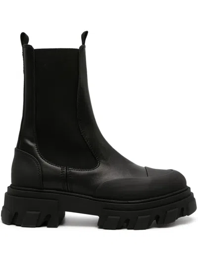 Ganni Cleated Faux-leather Chelsea Boots In Black