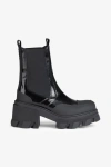 Ganni Cleated Heeled Mid Chelsea Boots In Black