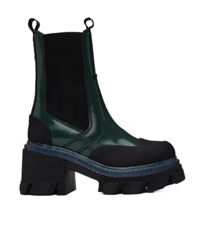 Ganni Green Cleated Chelsea Boots In 844 Posy Green