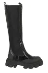 Ganni 50mm Crocodile-embossed Knee-high Boots In Black