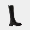 Ganni 50mm Crocodile-embossed Knee-high Boots In Black