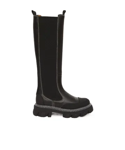 Ganni Cleated High Chelsea Boots In Black