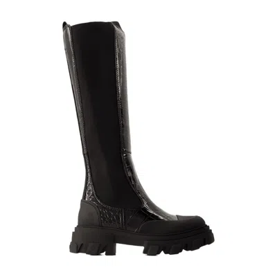 Ganni Cleated High Chelsea Boots  Synthetic Leather Black