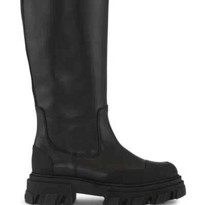 Ganni Cleated High Tubular Boots In Black