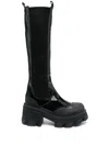 Ganni Cleated Knee-high Boots In Black