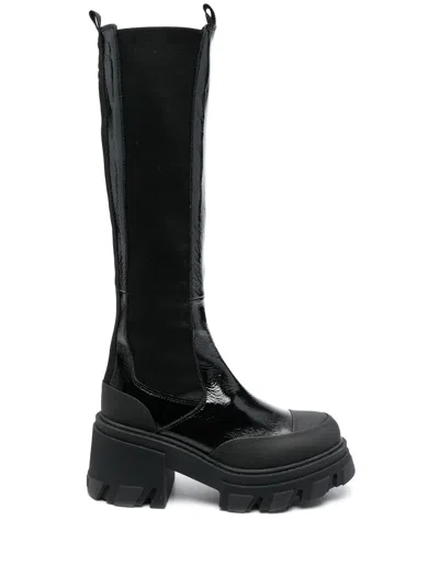 Ganni Cleated Knee-high Boots In Black