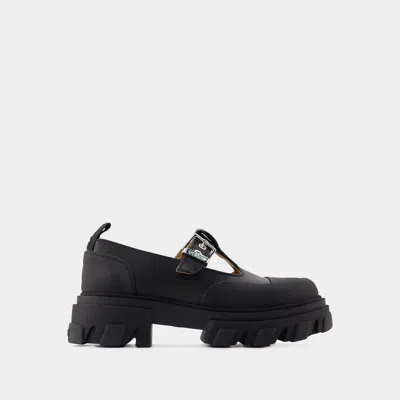 Ganni Women Cleated Mary-jane Shoes In Black