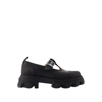 Ganni Cleated Mary Jane Loafers In Black