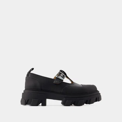 Ganni Cleated Mary Jane Loafers In Black