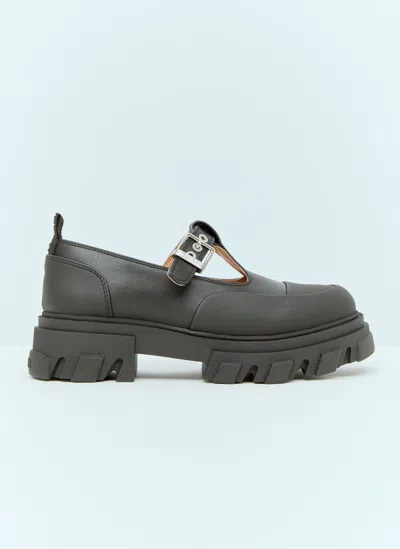 Ganni Women Cleated Mary-jane Shoes In Black